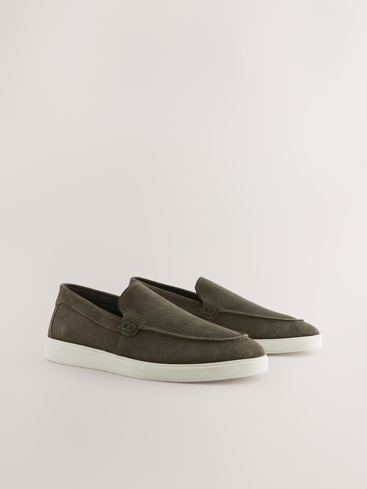 Khaki Green Suede Casual Loafers - Image 1 of 5