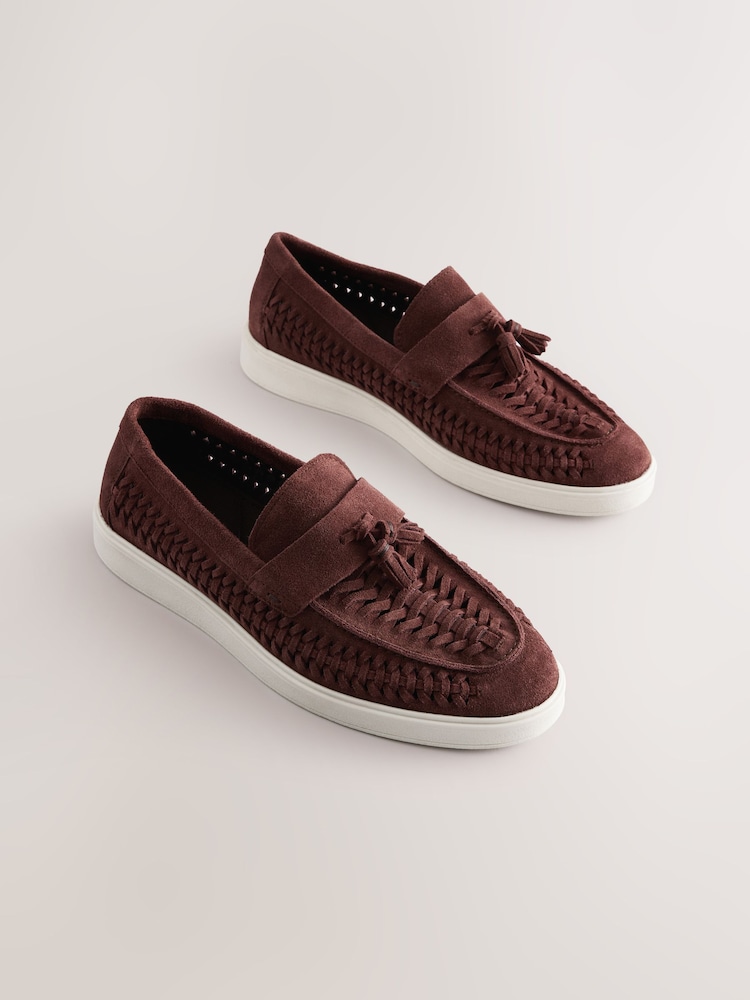 Rust Leather Weave Cupsole Loafers - Image 3 of 7