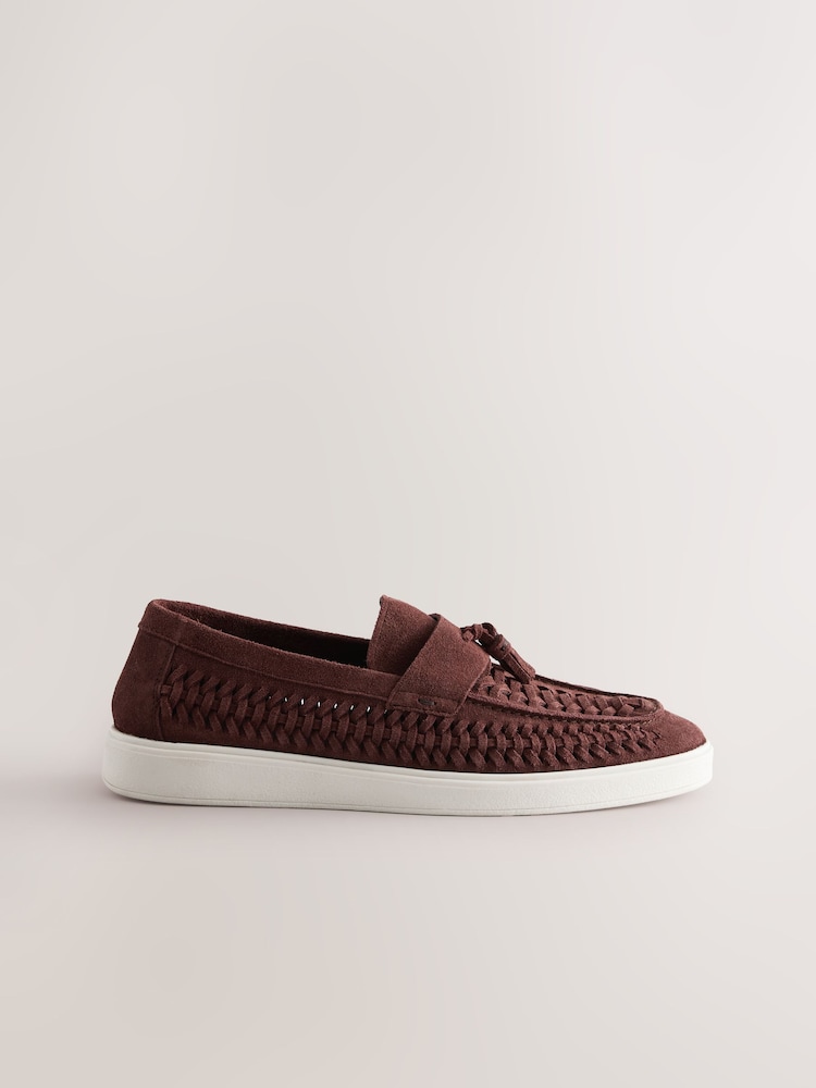 Rust Leather Weave Cupsole Loafers - Image 4 of 7