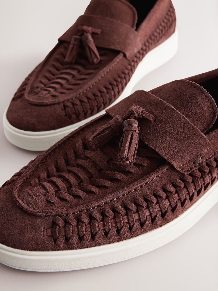 Rust Leather Weave Cupsole Loafers - Image 5 of 7