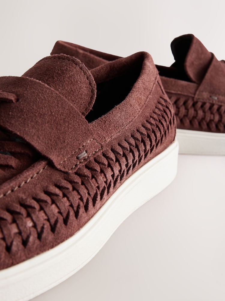 Rust Leather Weave Cupsole Loafers - Image 6 of 7