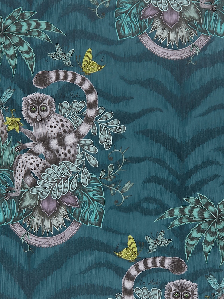Clarke and Clarke Lemur Navy Emma J Shipley 10M Wallpaper - Image 1 of 1