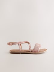 Pink Metallic Snake Print Leather Leather Strappy Buckle Fastening Sandals - Image 2 of 5