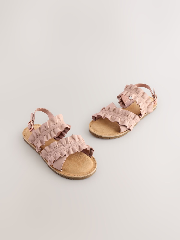 Pink Leather Ruffle Sandals - Image 1 of 6