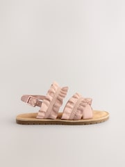 Pink Leather Ruffle Sandals - Image 2 of 6