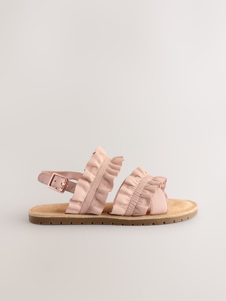 Pink Leather Ruffle Sandals - Image 2 of 6