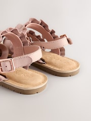 Pink Leather Ruffle Sandals - Image 4 of 6