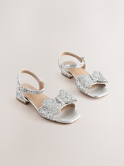 Silver Glitter Bow Heeled Sandals - Image 1 of 6