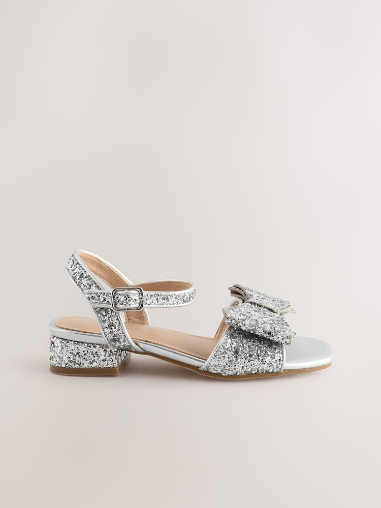 Silver Glitter Bow Heeled Sandals - Image 2 of 6