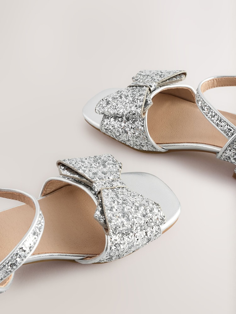 Silver Glitter Bow Heeled Sandals - Image 4 of 6