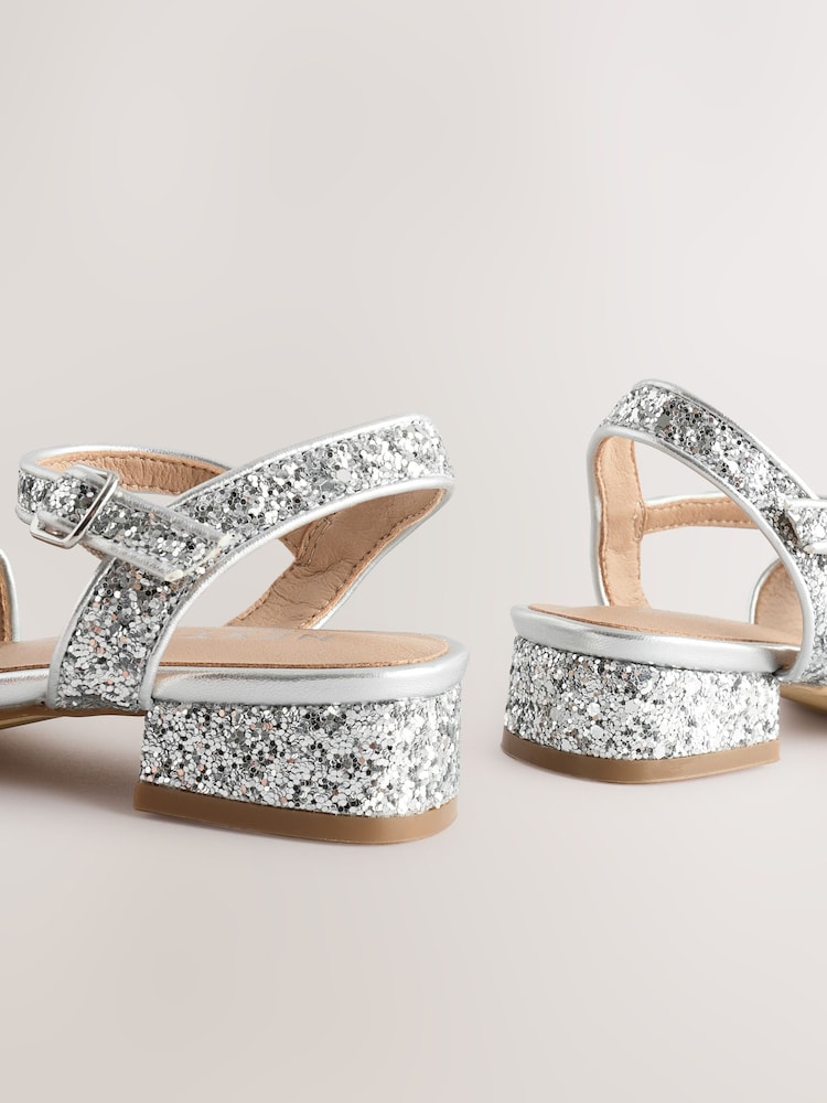 Silver Glitter Bow Heeled Sandals - Image 6 of 6