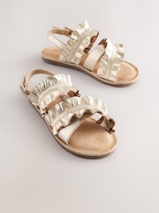 Gold Leather Ruffle Sandals - Image 1 of 6