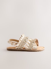 Gold Leather Ruffle Sandals - Image 2 of 6