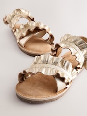Gold Leather Ruffle Sandals - Image 3 of 6