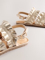 Gold Leather Ruffle Sandals - Image 4 of 6