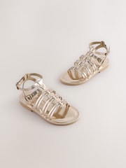 Gold Metallic Leather Gladiator Sandals - Image 1 of 7