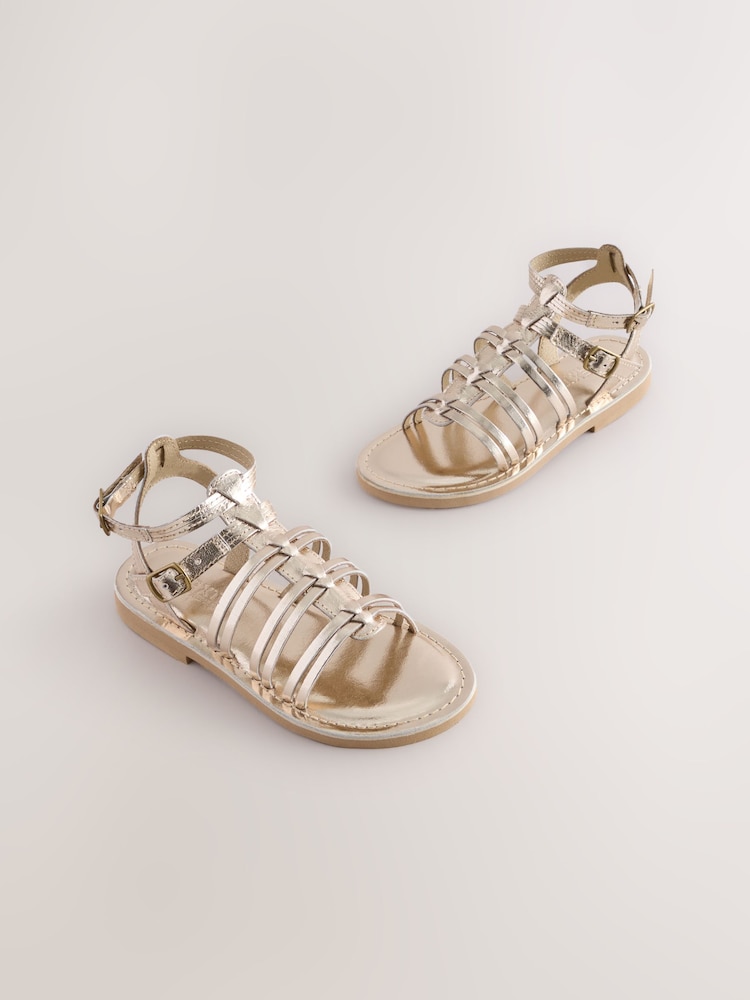 Gold Metallic Leather Gladiator Sandals - Image 1 of 7