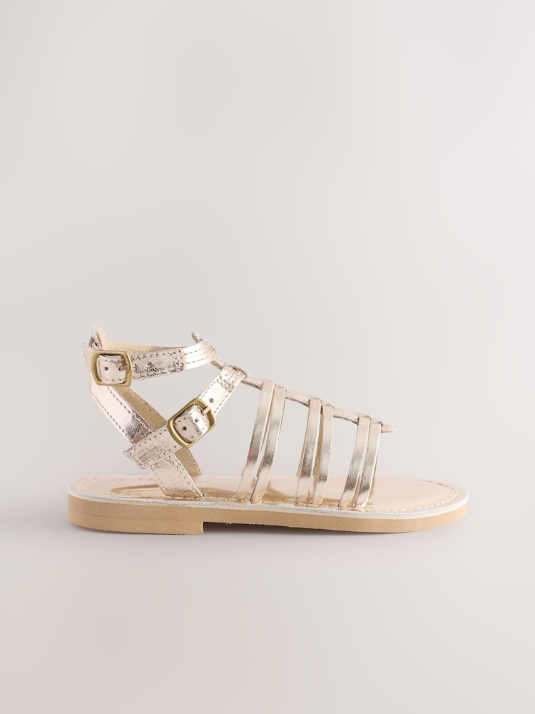 Gold Metallic Leather Gladiator Sandals - Image 2 of 7