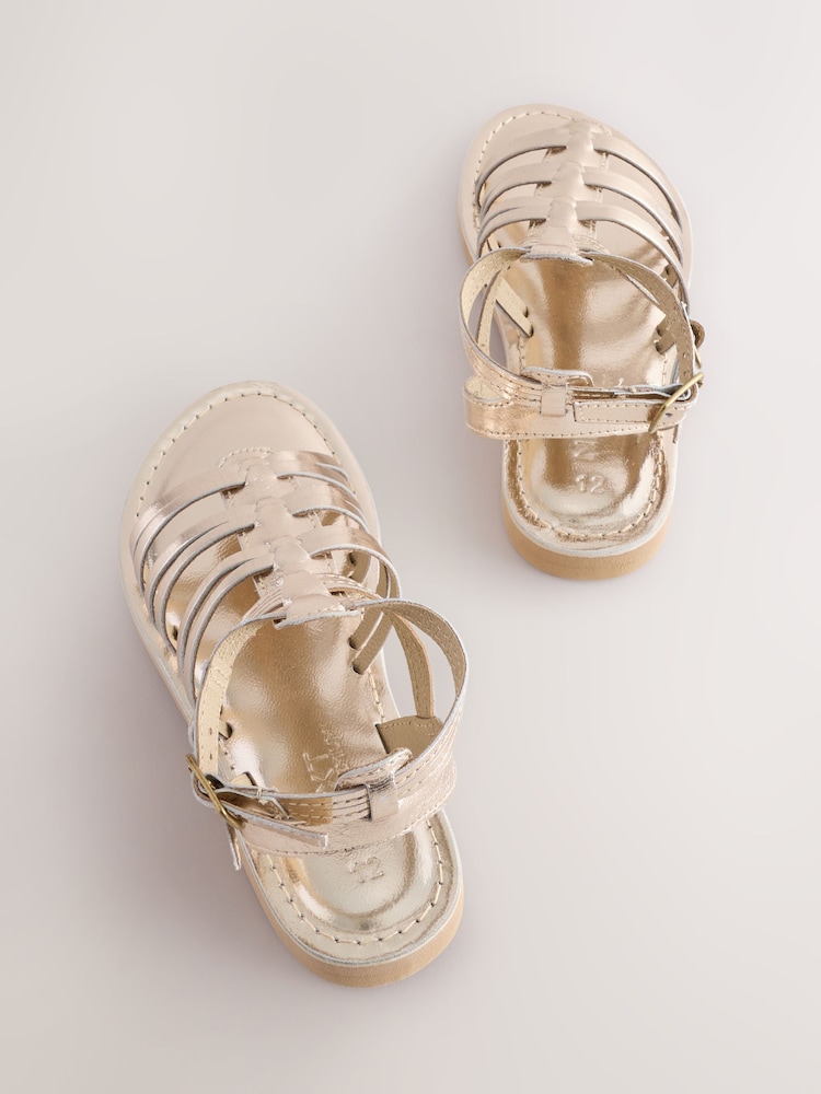 Gold Metallic Leather Gladiator Sandals - Image 3 of 7