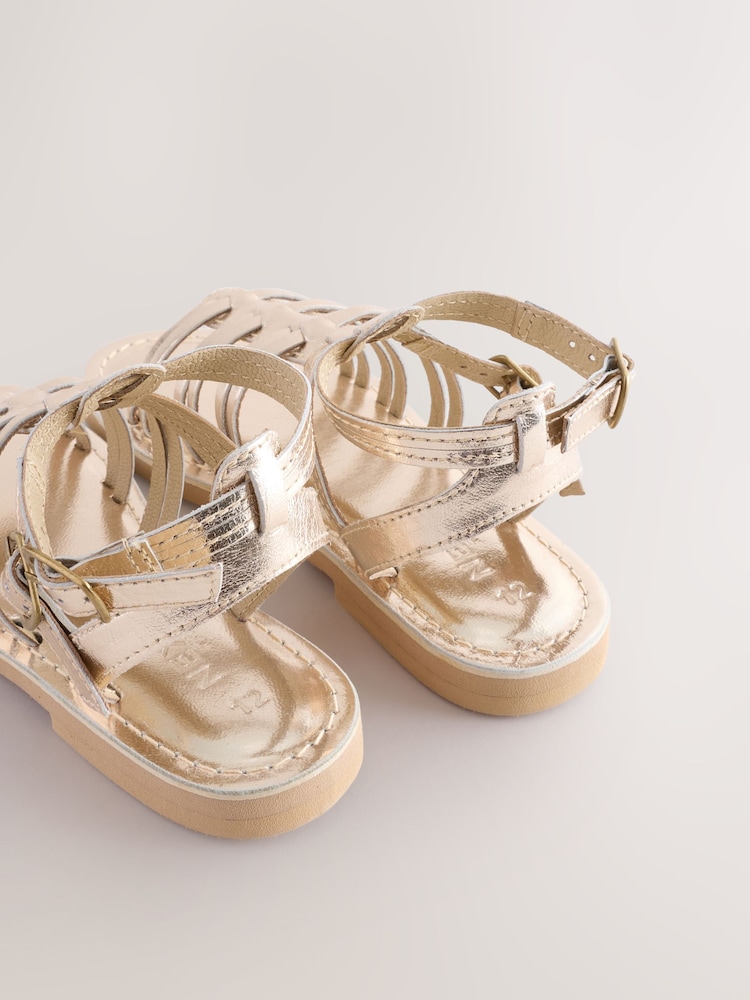 Gold Metallic Leather Gladiator Sandals - Image 4 of 7