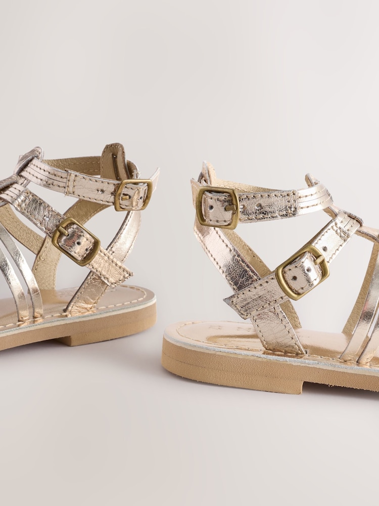 Gold Metallic Leather Gladiator Sandals - Image 5 of 7