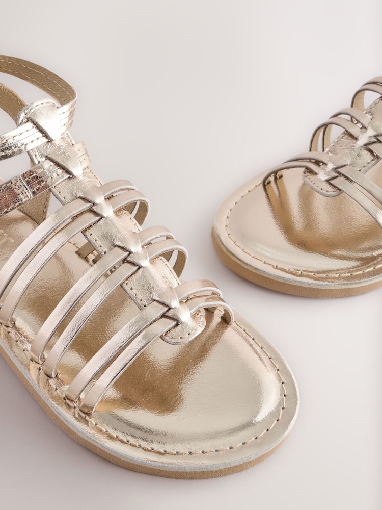 Gold Metallic Leather Gladiator Sandals - Image 6 of 7