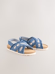 Denim Embroidered Slip on Corkbed Sandals - Image 1 of 5