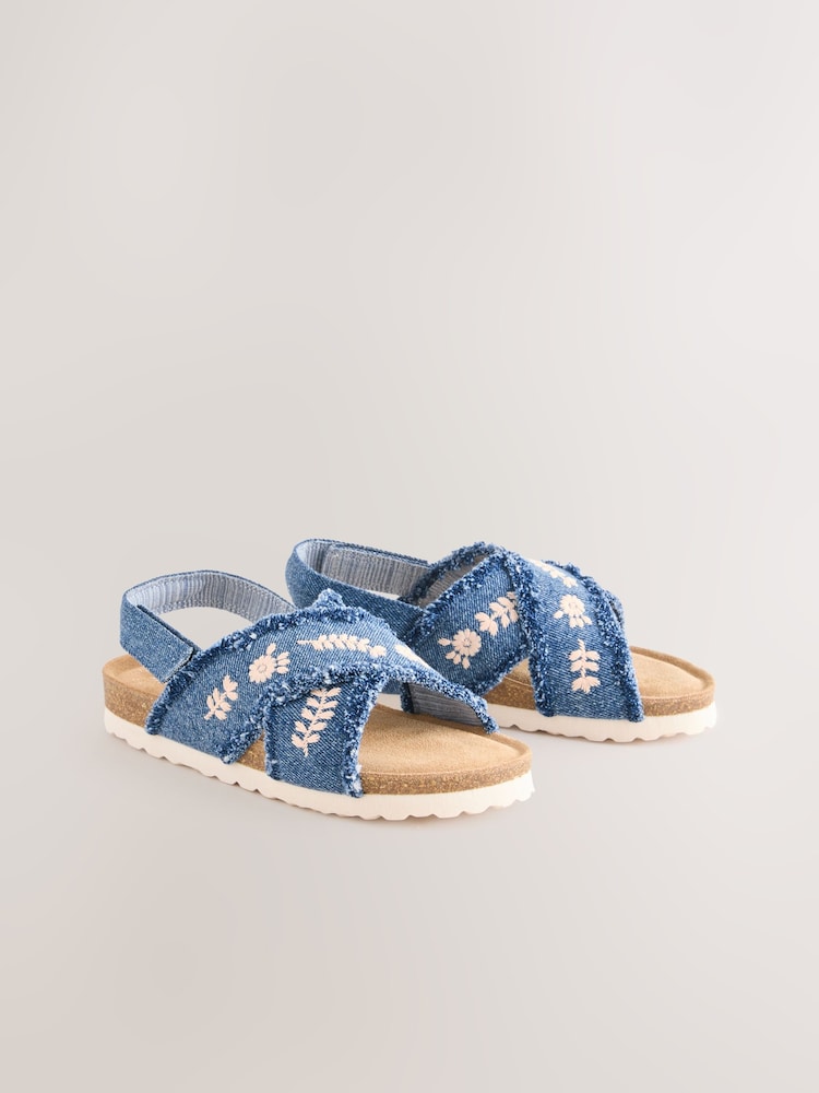 Denim Embroidered Slip on Corkbed Sandals - Image 1 of 5
