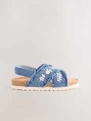 Denim Embroidered Slip on Corkbed Sandals - Image 2 of 5