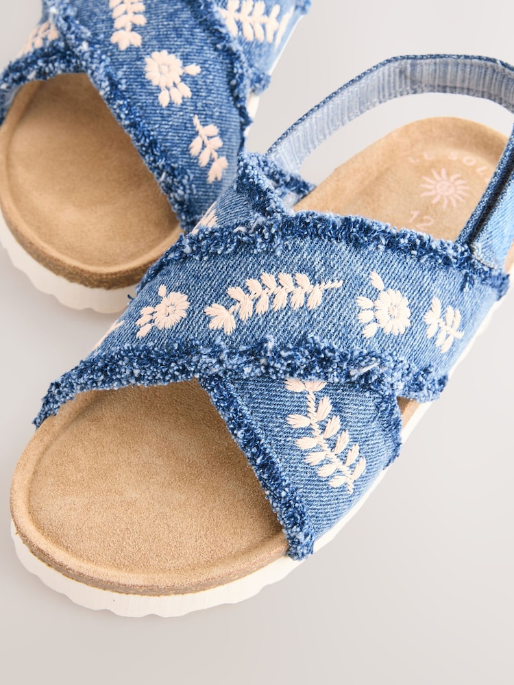 Denim Embroidered Slip on Corkbed Sandals - Image 5 of 5