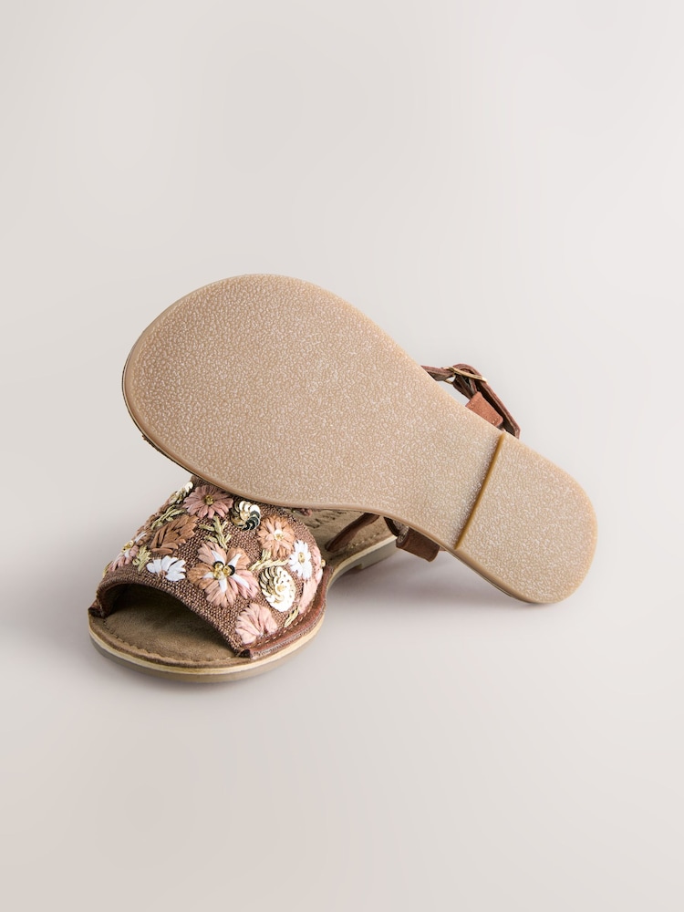 Chocolate Brown Embroidered Sandals - Image 11 of 11