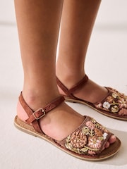 Chocolate Brown Embroidered Sandals - Image 4 of 11