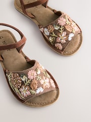 Chocolate Brown Embroidered Sandals - Image 9 of 11