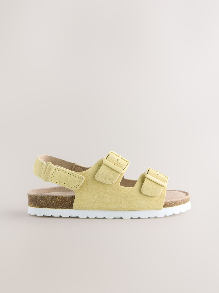 Gelbes Veloursleder - Sandalen mit Kork-Fußbett und Klettverschluss - Bild 1 von 5 Gelbes Veloursleder - Sandalen mit Kork-Fußbett und Klettverschluss - Bild 1 von 5