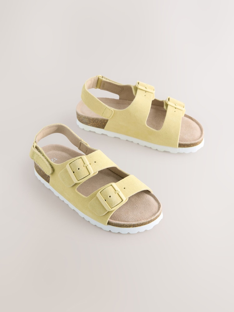 Gelbes Veloursleder - Sandalen mit Kork-Fußbett und Klettverschluss - Bild 2 von 5 Gelbes Veloursleder - Sandalen mit Kork-Fußbett und Klettverschluss - Bild 2 von 5