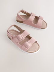 Pink Suede Wide Fit (G) Touch Fastening Strap Corkbed Sandals - Image 1 of 5