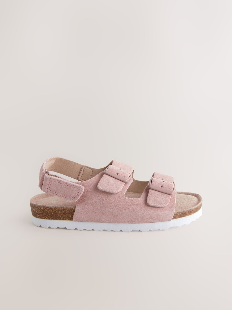 Pink Suede Wide Fit (G) Touch Fastening Strap Corkbed Sandals - Image 2 of 5
