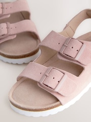 Pink Suede Wide Fit (G) Touch Fastening Strap Corkbed Sandals - Image 4 of 5