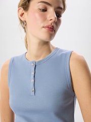 Whistles Blue Henley Button Front Tank - Image 5 of 5
