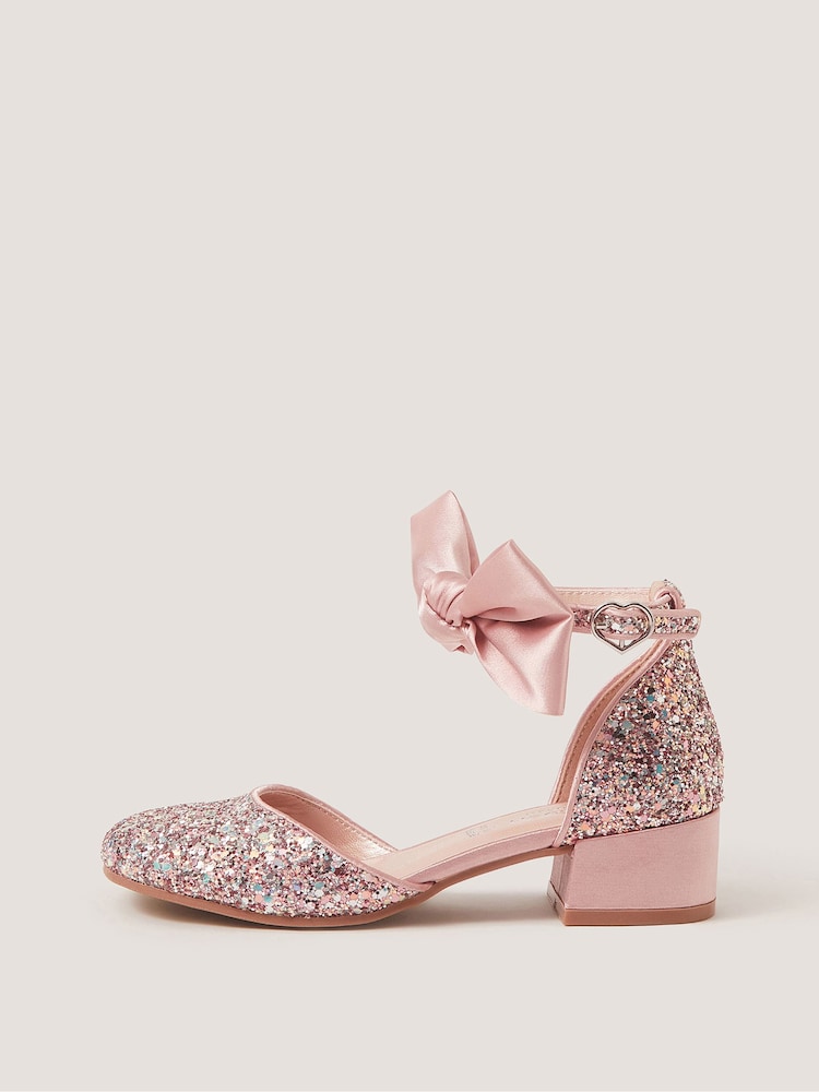 Monsoon Pink Sara Bow Glitter Two-Part Heels - Image 2 of 3 Monsoon Pink Sara Bow Glitter Two-Part Heels - Image 2 of 3