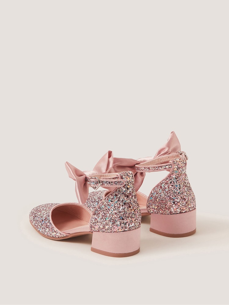 Monsoon Pink Sara Bow Glitter Two-Part Heels - Image 3 of 3 Monsoon Pink Sara Bow Glitter Two-Part Heels - Image 3 of 3