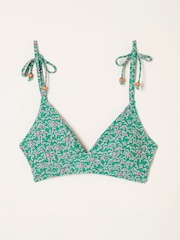 FatFace Green Saye Vine Floral Print Reversible Bikini Top - Image 1 of 1