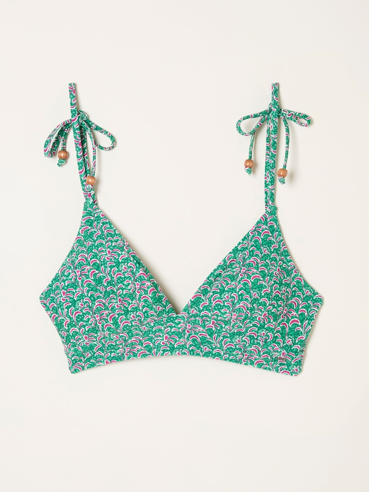 FatFace Green Saye Vine Floral Print Reversible Bikini Top - Image 1 of 1