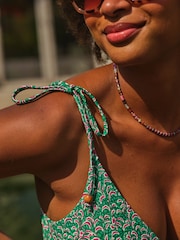 FatFace Green Saye Vine Floral Print Reversible Bikini Top - Image 4 of 6