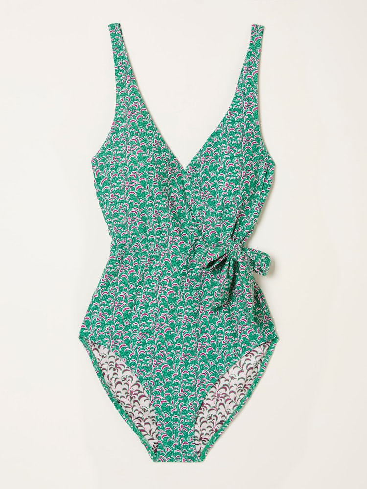 FatFace Green Towan Vine Floral Print Wrap Swimsuit - Image 1 of 1