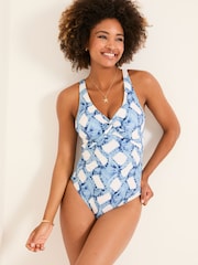 FatFace Blue Sennen Leaf Print Twist Swimsuit - Image 1 of 5