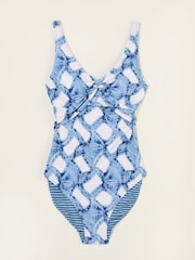 FatFace Blue Sennen Leaf Print Twist Swimsuit - Image 5 of 5