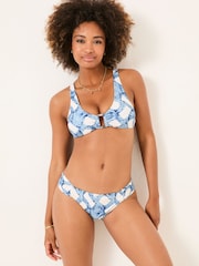 FatFace Chesil Blue Leaf Print Ruched Bikini Bottoms - Image 1 of 5