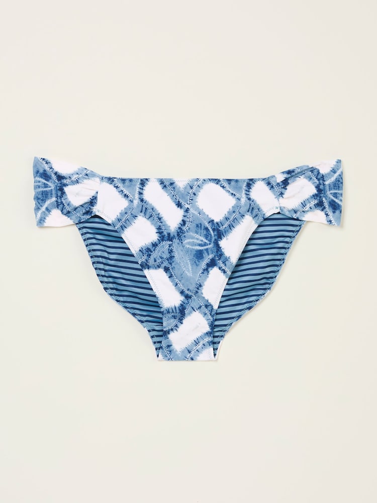 FatFace Chesil Blue Leaf Print Ruched Bikini Bottoms - Image 5 of 5