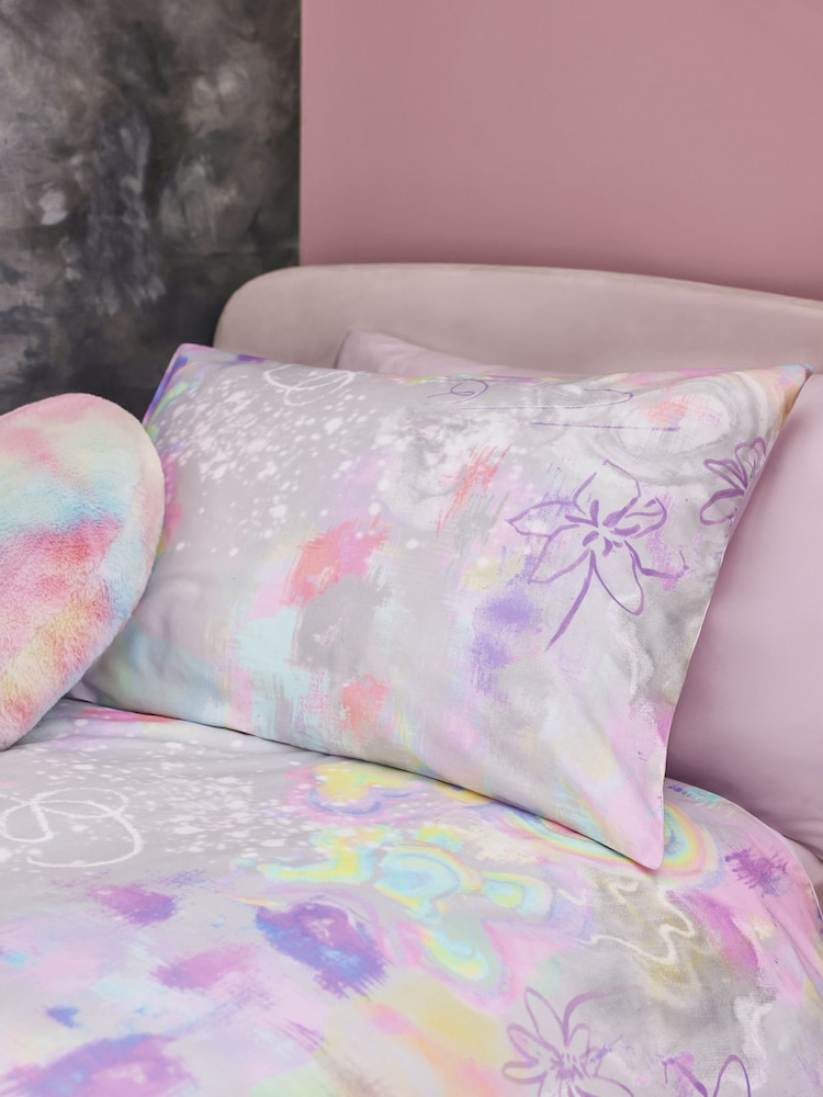 Grey Lilac Graffiti 100% Cotton Duvet Cover and Pillowcase Set - Image 3 of 6